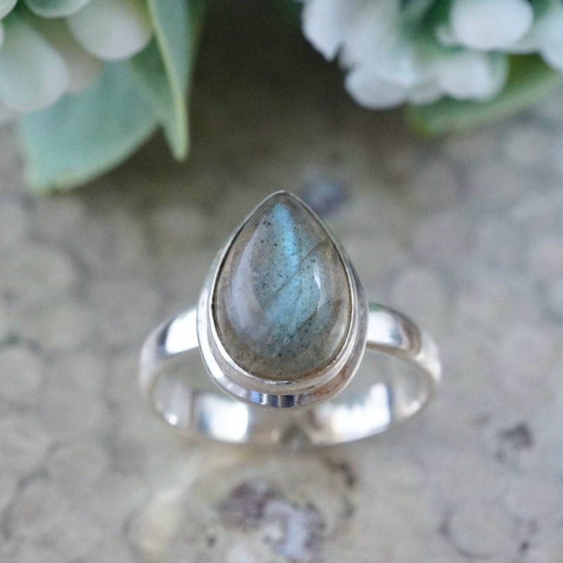 ブルーシラー ラブラドライト ペアーシェイプリング シルバー925 11.5