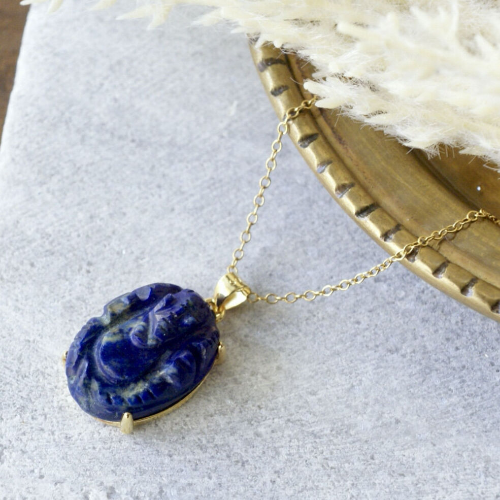 Handmade】ラピスラズリ ガネーシャ ペンダントトップ 18kゴールド