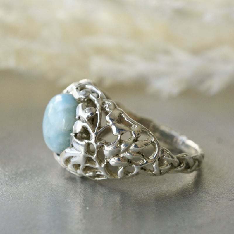 【SALE】鑑別付 SV925 天然 ラリマー シルバーリングペクトライト 美品 SALE】鑑別付SV925 ラリマー シルバーリング ペクトライト 美品