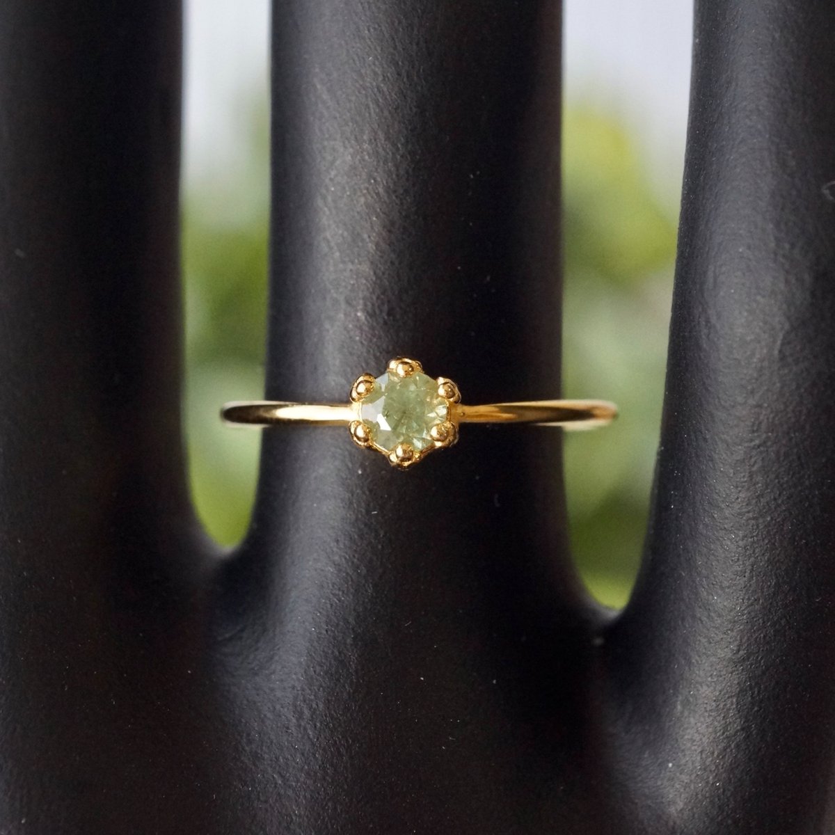 デマントイドガーネット　作家物リング　花マット　艶消し　ハンドメイド　18K デマントイドガーネット作家物リング花マット艶消しハンドメイド18K