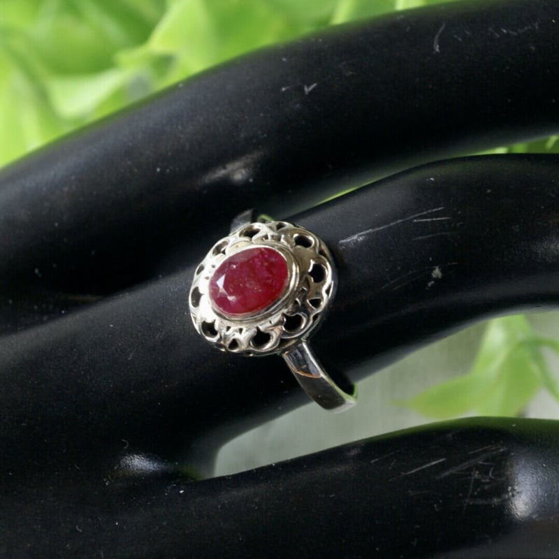 レッド ルビー エスニックリング シルバー925 約15.5号（sv-717