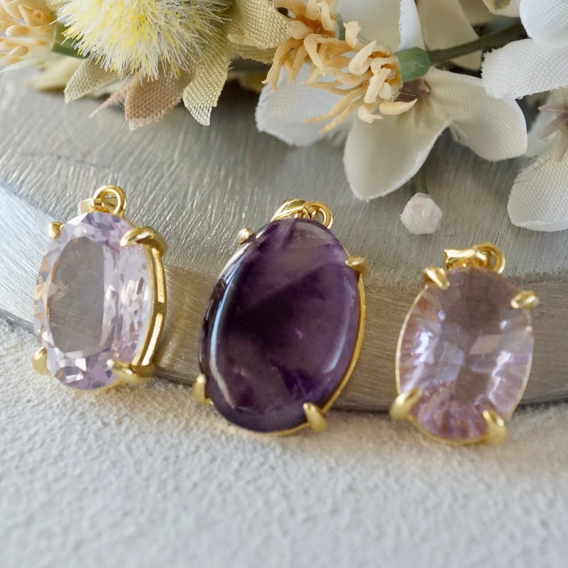 Handmade】ピンクアメジスト コンケーブカット ペンダントトップ 18k