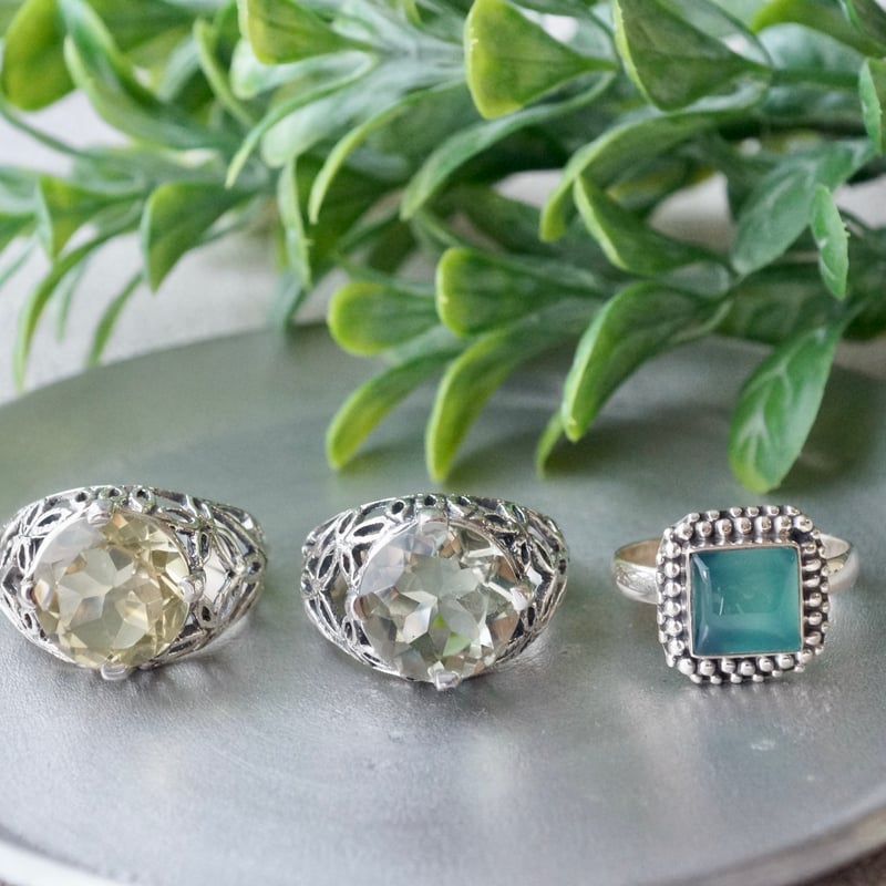 グリーン カルセドニー リング シルバー925 約15.25号（sv-645