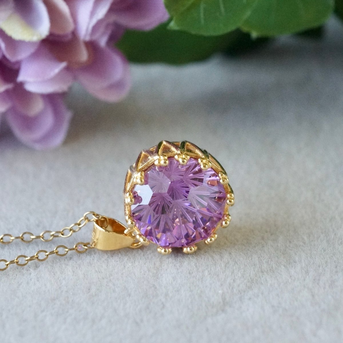 Handmade】パープル キュービックジルコニア 花火カット クラウン 