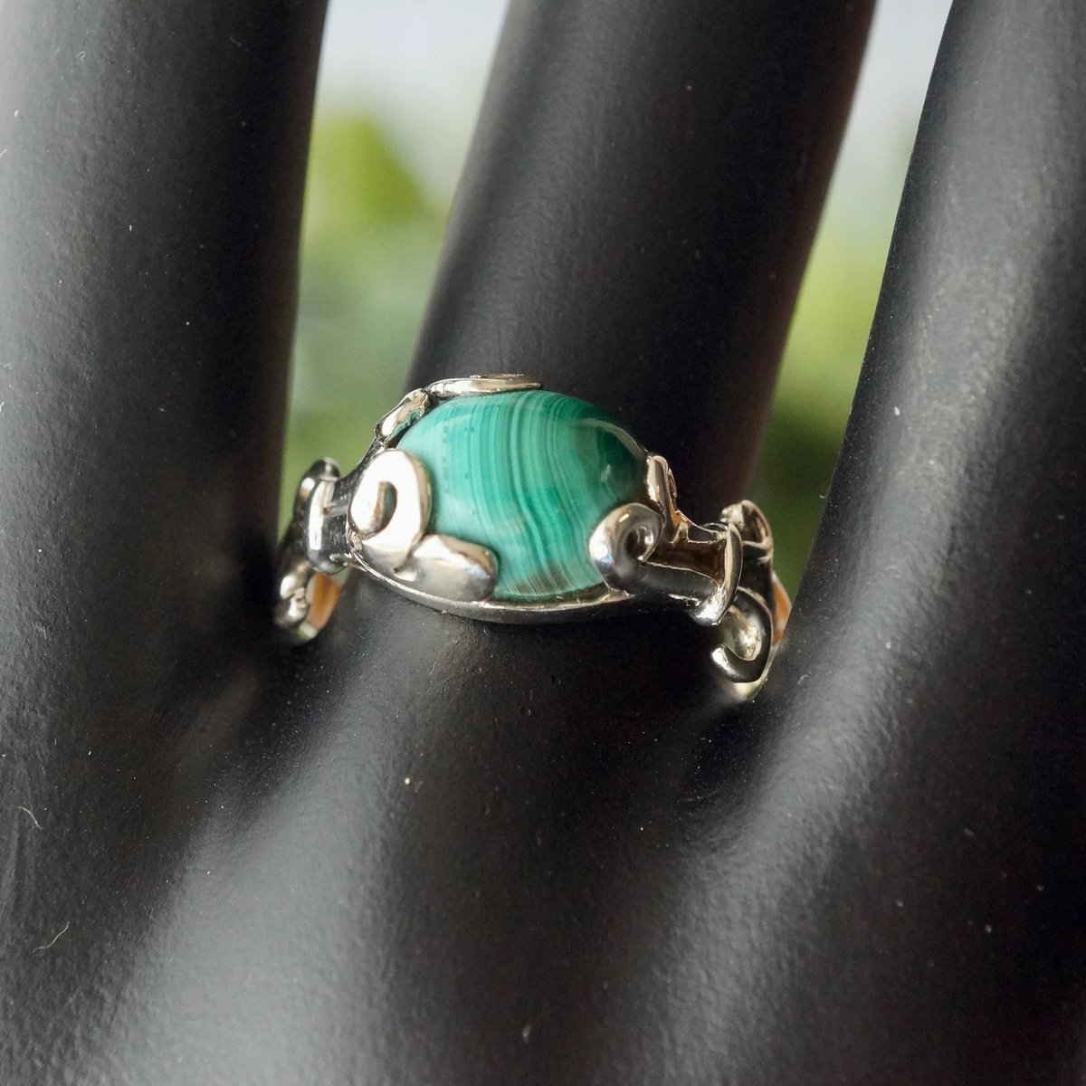 グリーン マラカイト エスニックリング シルバー925 約16.5号（sv-726