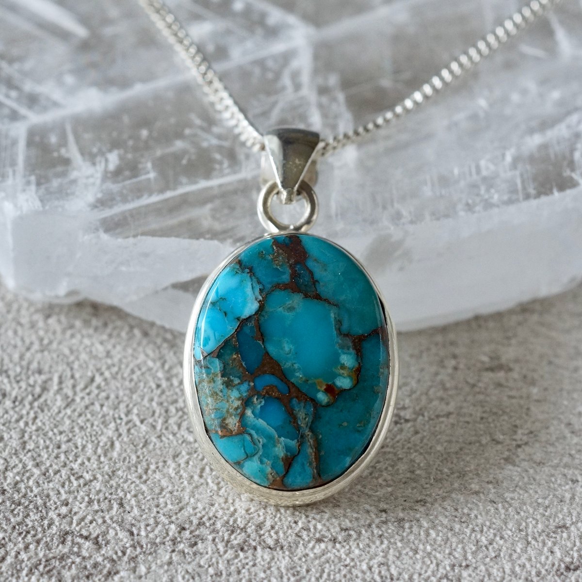 ターコイズ・グレーオーバルペンダント- 2cm コッパーターコイズ オーバルシェイプ ペンダントトップ