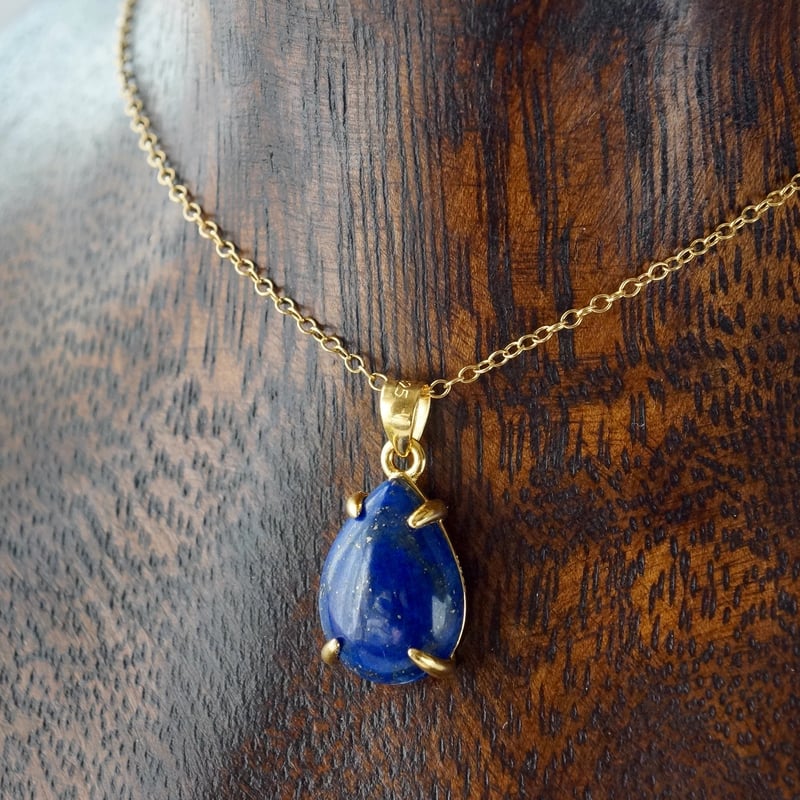 Handmade】ラピスラズリ ペアーシェイプ ペンダントトップ 18kゴールド