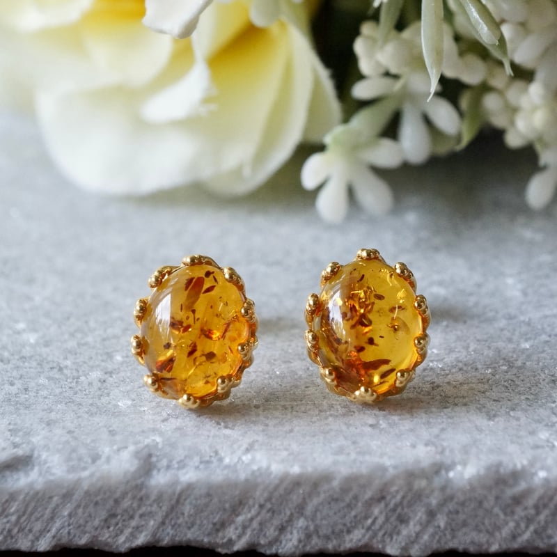 k18 琥珀ピアス コハク 天然 両耳ペア フープ 琥珀 イヤリングから