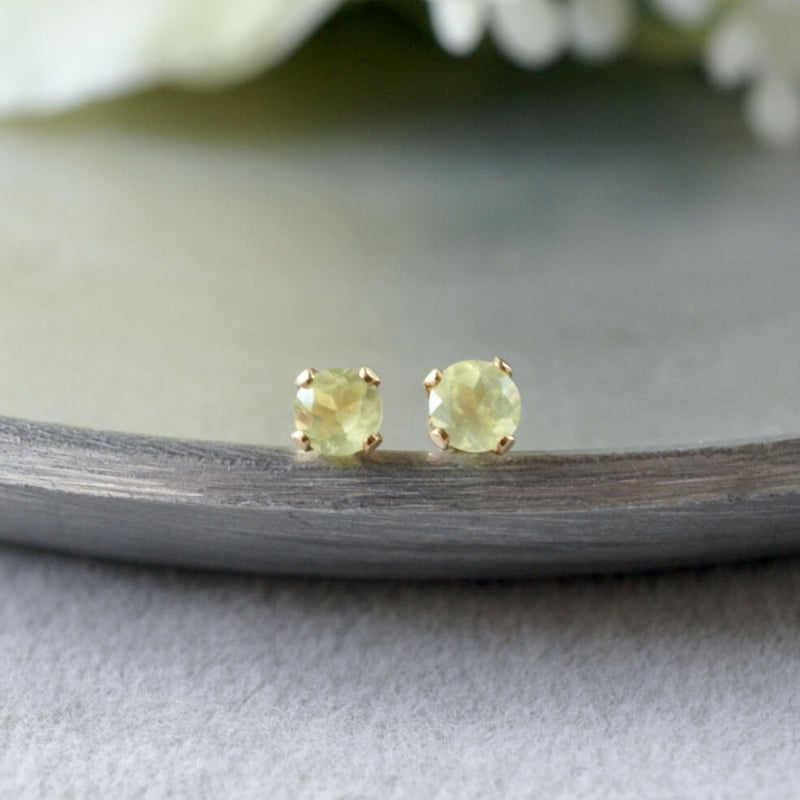 Handmade】パロットクリソベリル スタッドピアス 14kゴールドフィルド