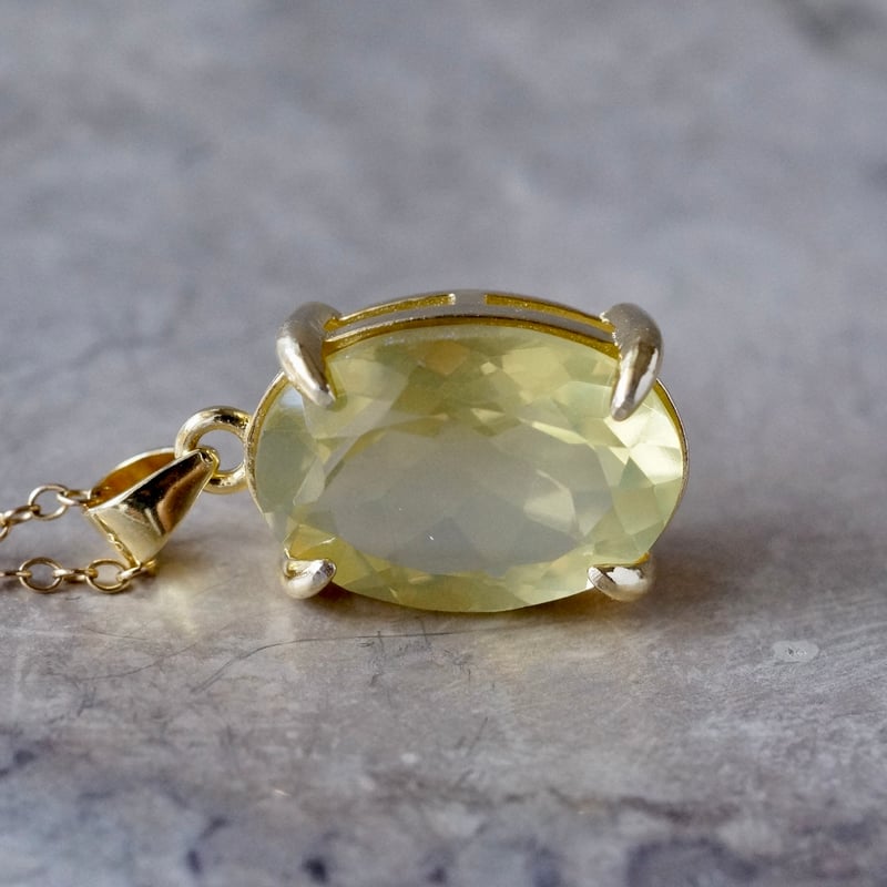 Handmade】濃いめ発色 レモンクォーツ ペンダントトップ 18kゴールド
