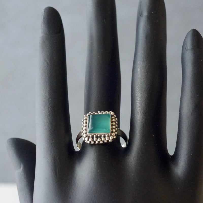 グリーン カルセドニー リング シルバー925 約15.25号（sv-645