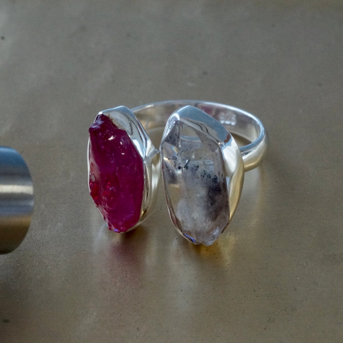 ルビー/ハーキマーダイヤモンド（水晶） ラフカット（原石）リング