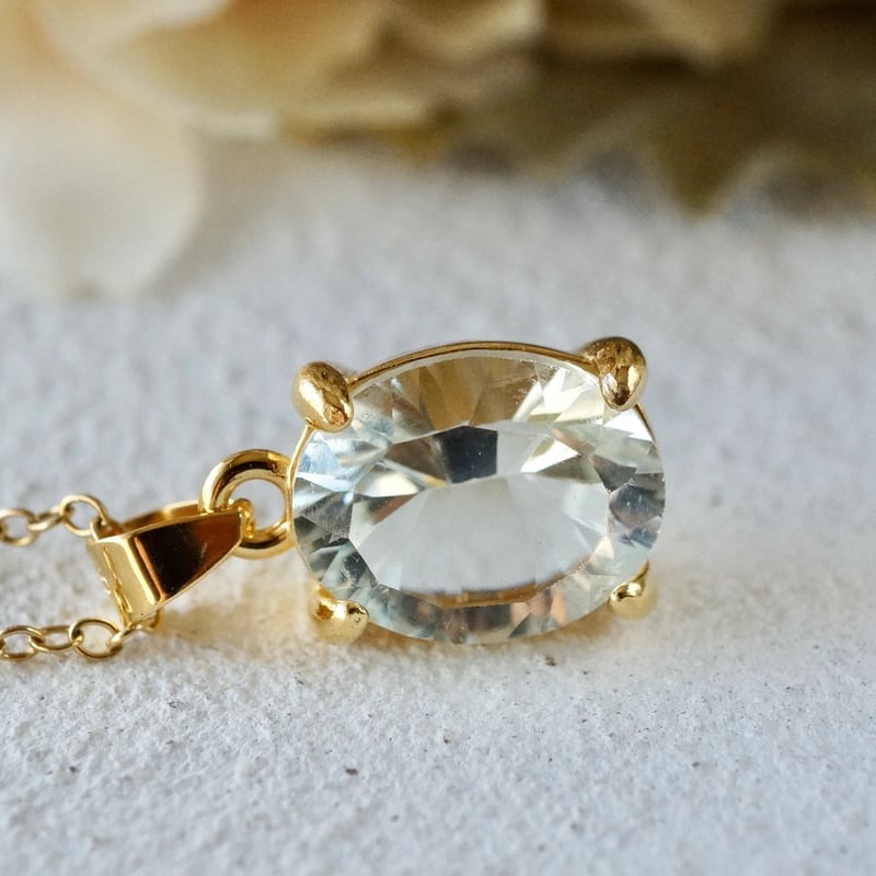 Handmade】グリーンアメジスト コンケーブカット ペンダントトップ 18k