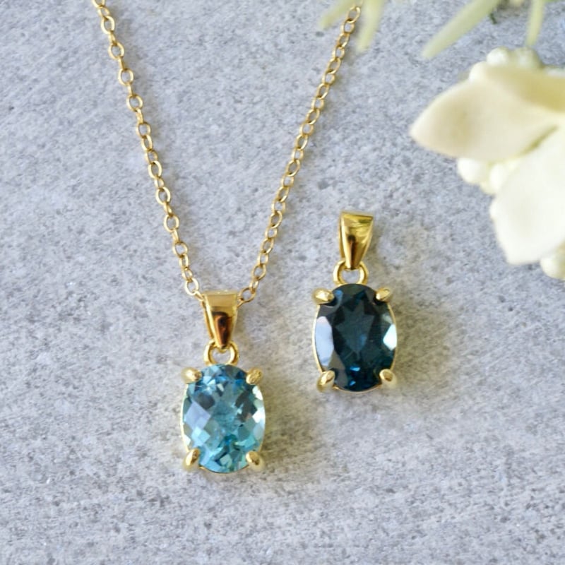 Handmade】スイス ブルートパーズ チェッカーカット ペンダントトップ