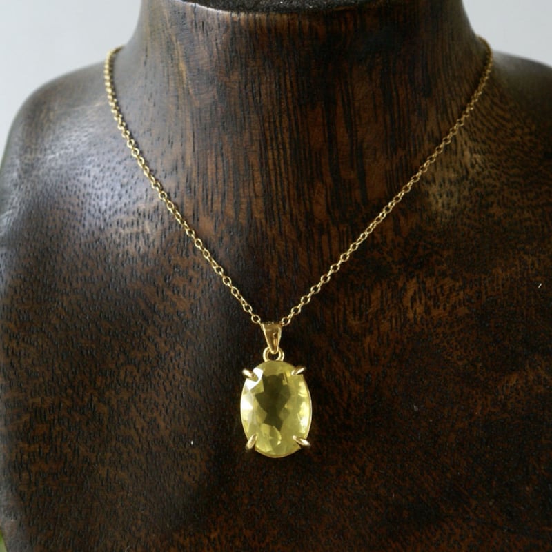 Handmade】濃いめ発色 レモンクォーツ ペンダントトップ 18k