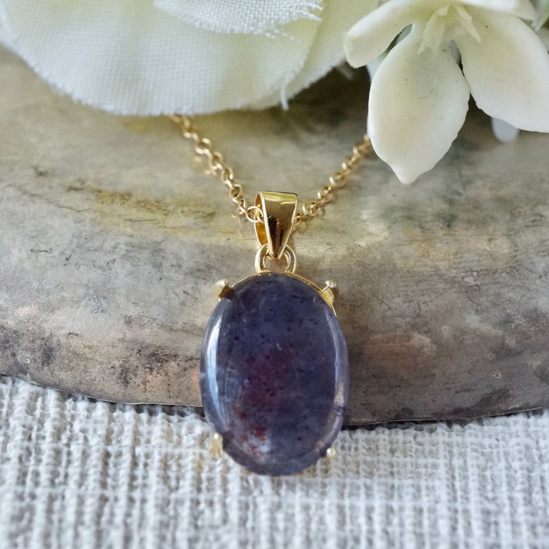 受注製作】△アイオライトサンストーン ペンダントトップ 18kゴールド