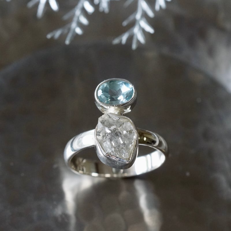 ハーキマーダイヤモンド（水晶）・ブルートパーズ リング