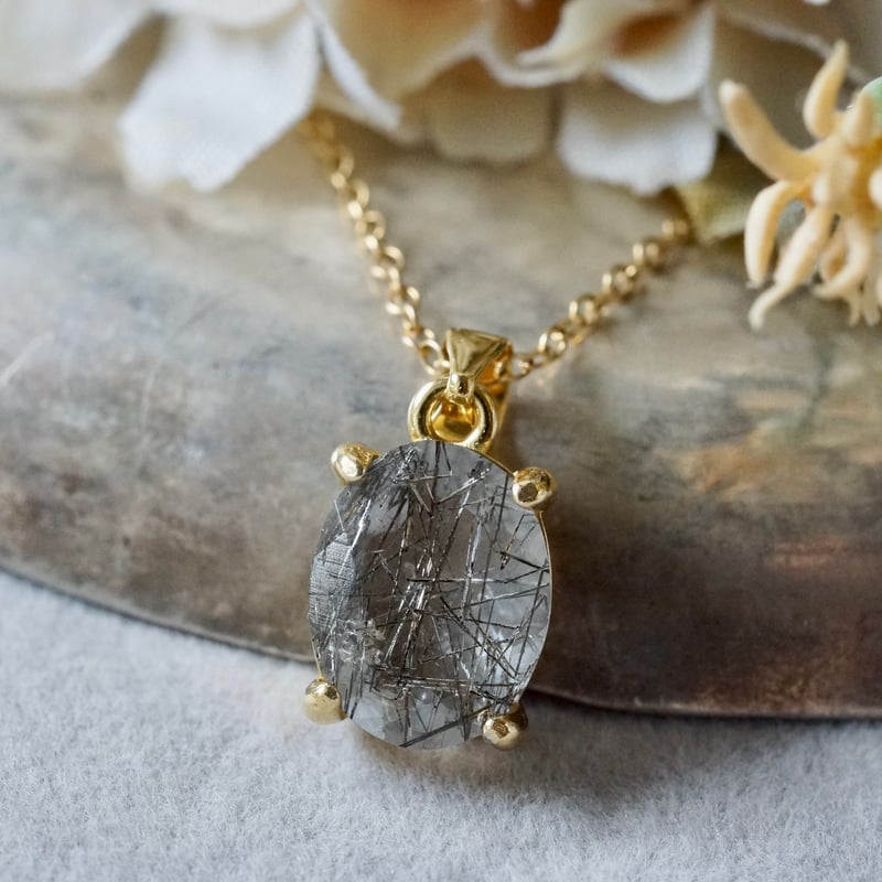 Handmade】ブラックルチルクォーツ ペンダントトップ 18kゴールド