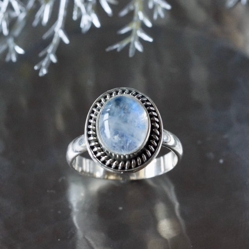 レインボームーンストーン カボションカット リング シルバー925 15号