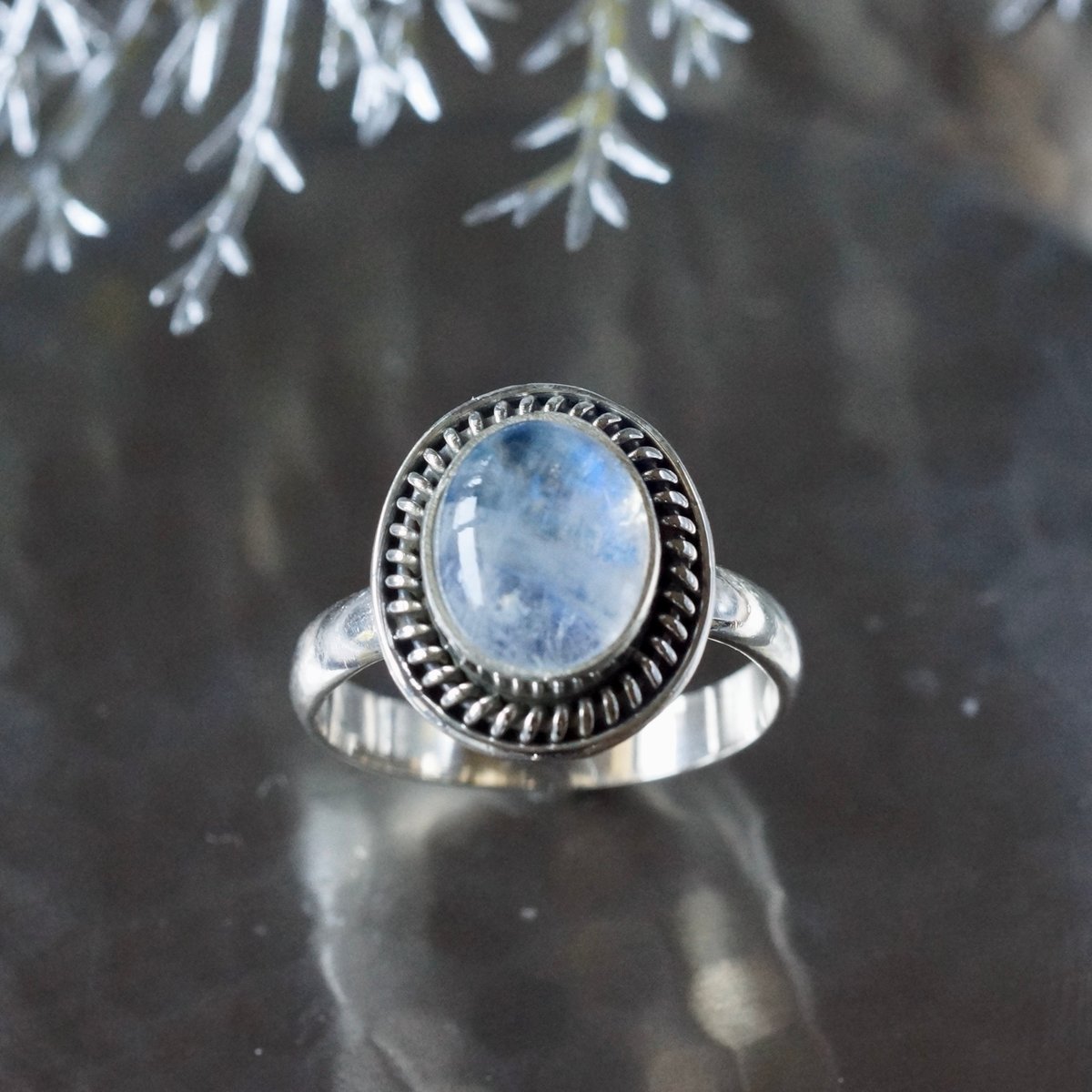レインボームーンストーン カボションカット リング シルバー925 15号