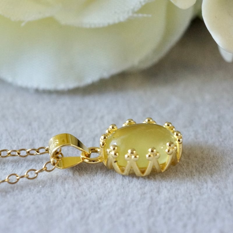 Handmade】イエロープレナイト クラウンモチーフ ペンダントトップ 18k