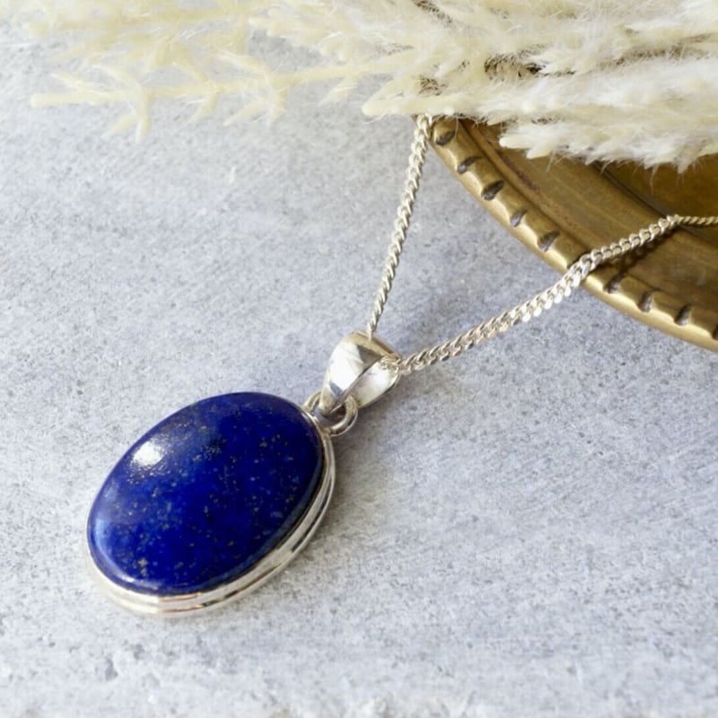 ブルー ラピスラズリ オーバルシェイプ ペンダントトップ シルバー925