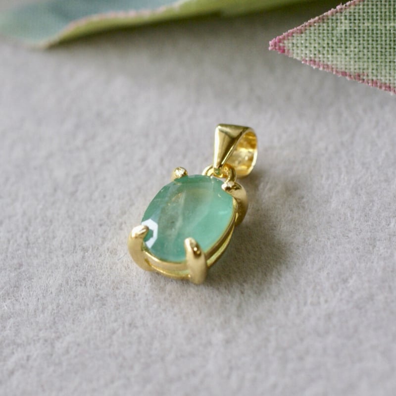 Handmade】グリーン エメラルド ペンダントトップ 18kゴールドプレー