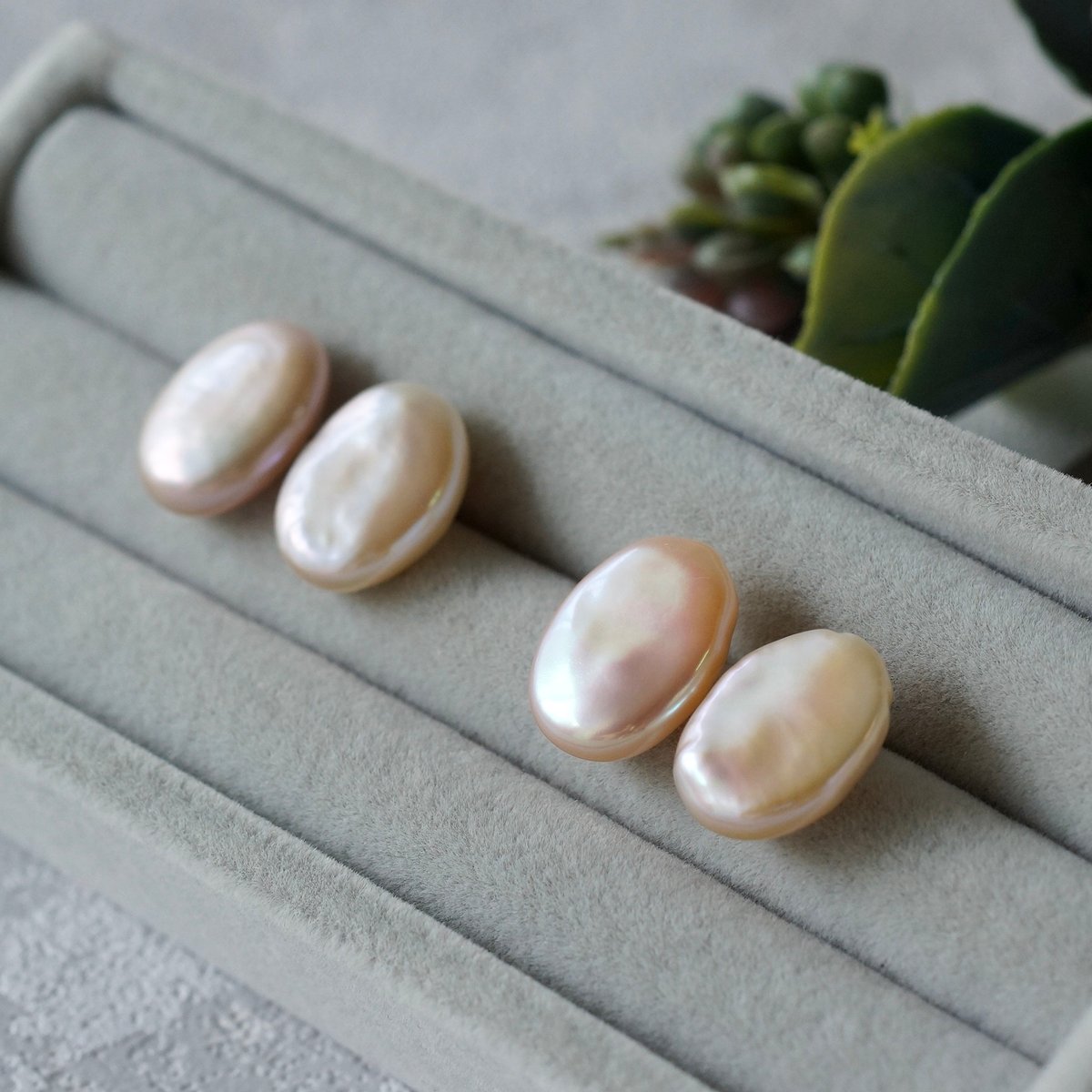 Handmade】淡水パール オーバルシェイプ スタッドピアス サージカル 