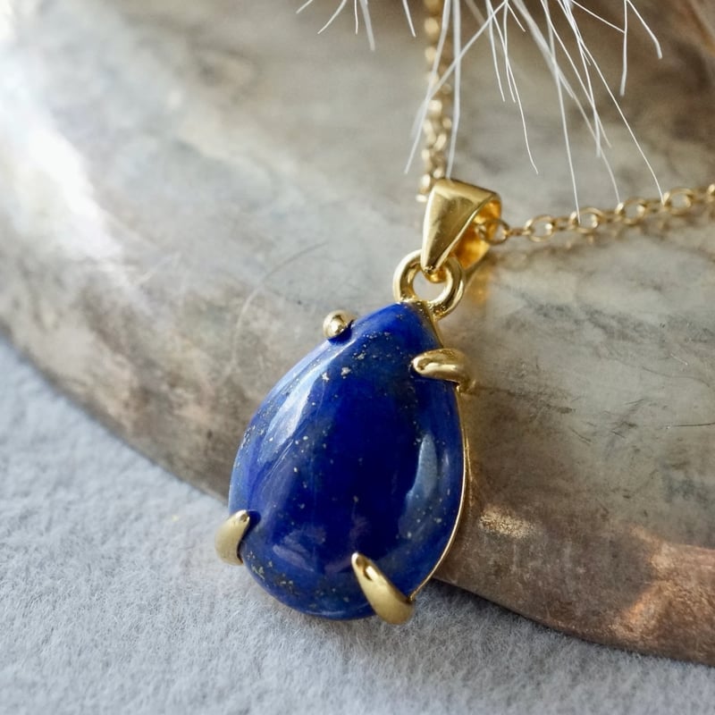 Handmade】ラピスラズリ ペアーシェイプ ペンダントトップ 18kゴールド