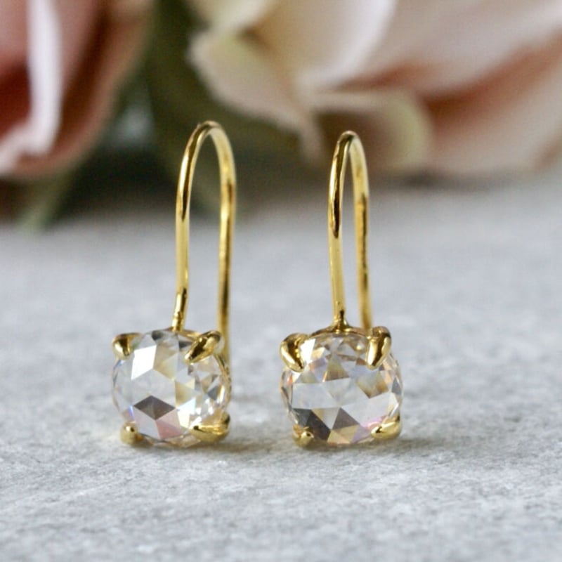 Handmade】キュービックジルコニア ローズカット フックピアス 18k