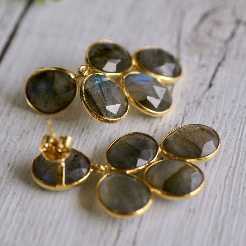 ☆ラブラドライト 大振りピアス 18kゴールドプレーテッド シルバー925