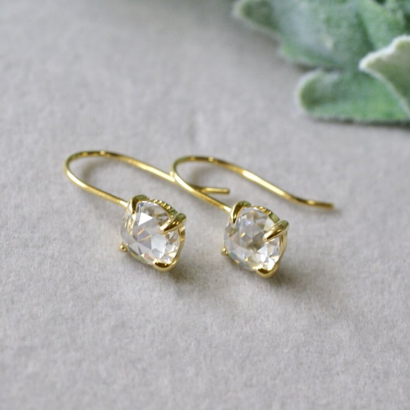 Handmade】キュービックジルコニア ローズカット フックピアス 18k 
