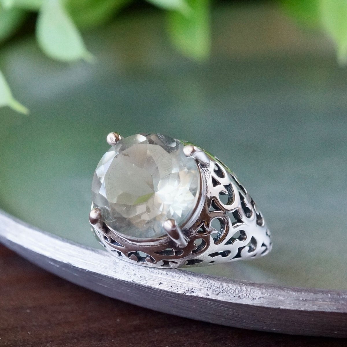 グリーンアメジスト 透かし彫りリング シルバー925 約11.5号（sv-677-2