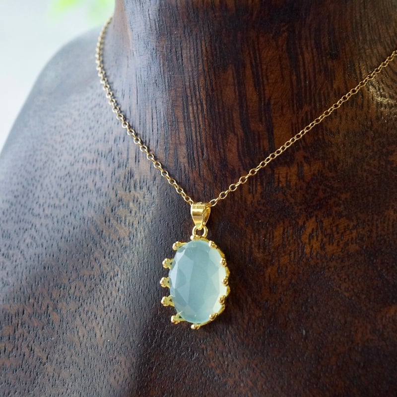受注制作】△シーブルーカルセドニー ペンダントトップ 18k 受注制作】△シーブルーカルセドニー ペンダントトップ 18k