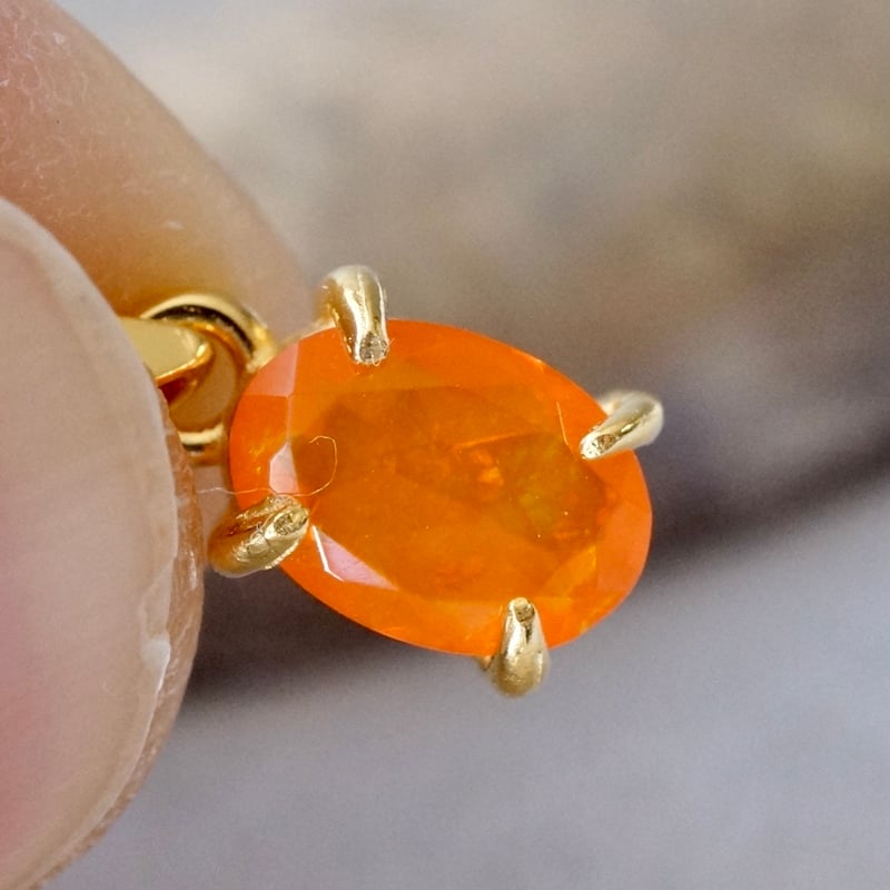 Handmade】オレンジ ファイアオパール（遊色効果あり）ペンダント