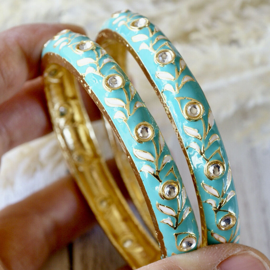 ミーナカリ ゴールドバングル 2本セット ターコイズブルー（ba-24