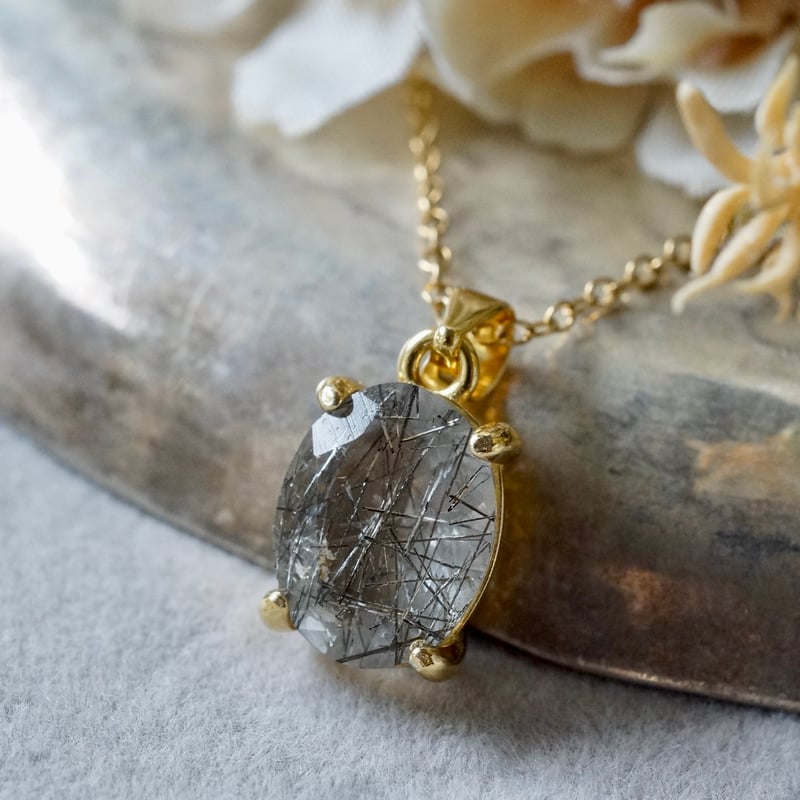 Handmade】ブラックルチルクォーツ ペンダントトップ 18kゴールド