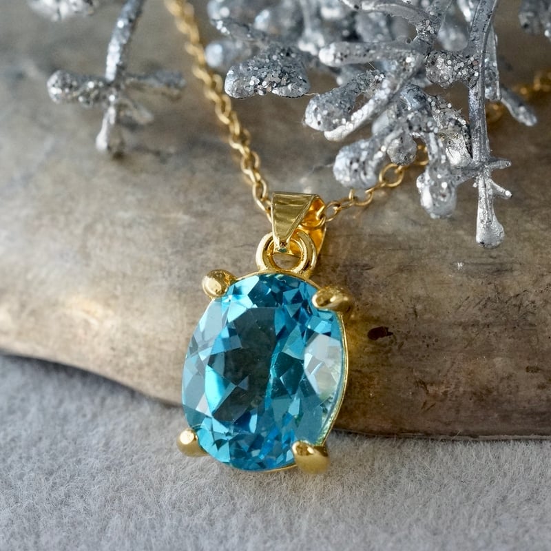 Handmade】スイス ブルートパーズ ペンダントトップ 18kゴールドプレー