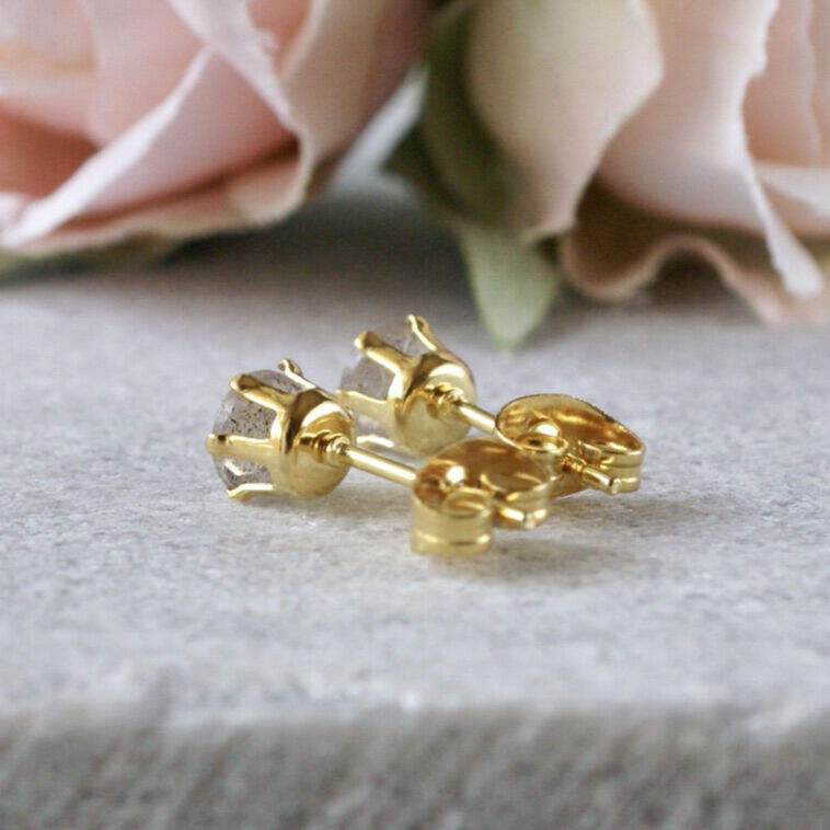 Handmade】ラブラドライト スタッドピアス サージカルステンレス製 5mm