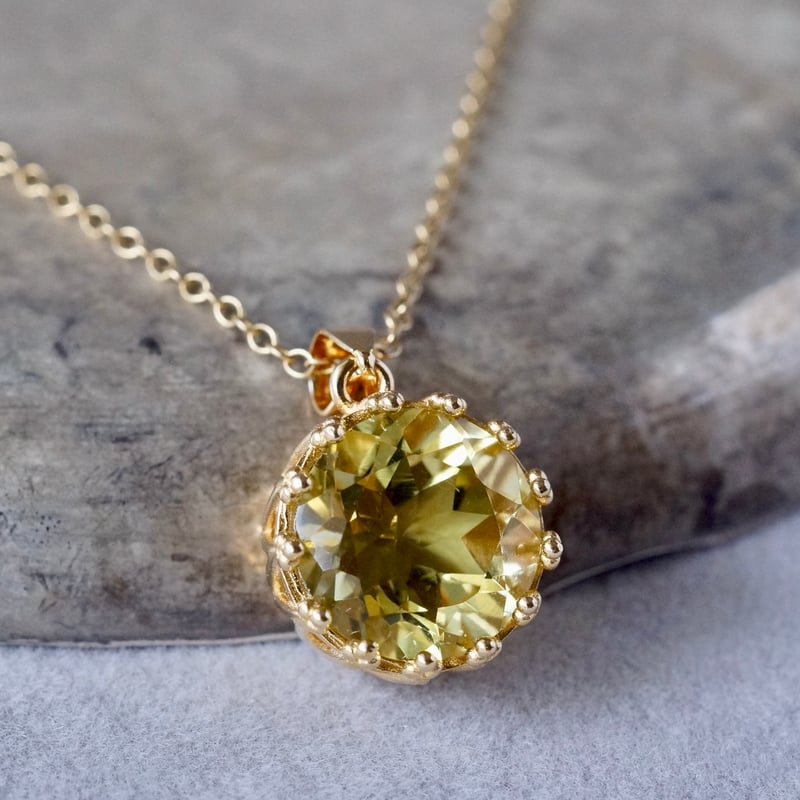 Handmade】レモンクォーツ クラウンモチーフ ペンダントトップ 18k