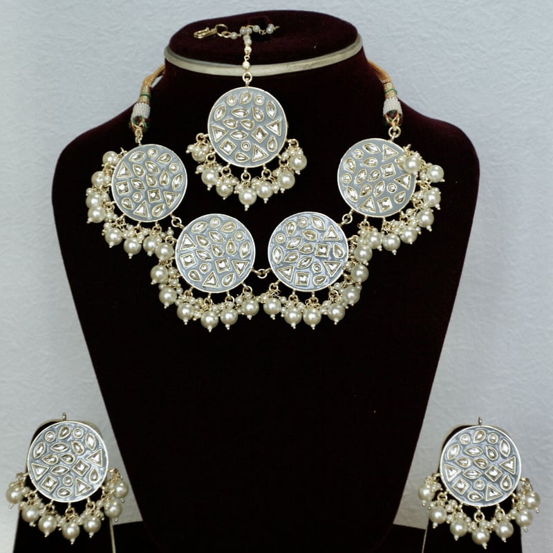 ☆ 軽量 インドジュエリーセット（グレー）クンダンスタイル