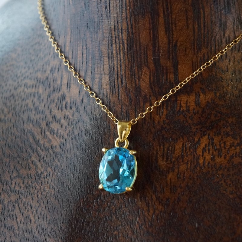 Handmade】スイス ブルートパーズ ペンダントトップ 18kゴールドプレー