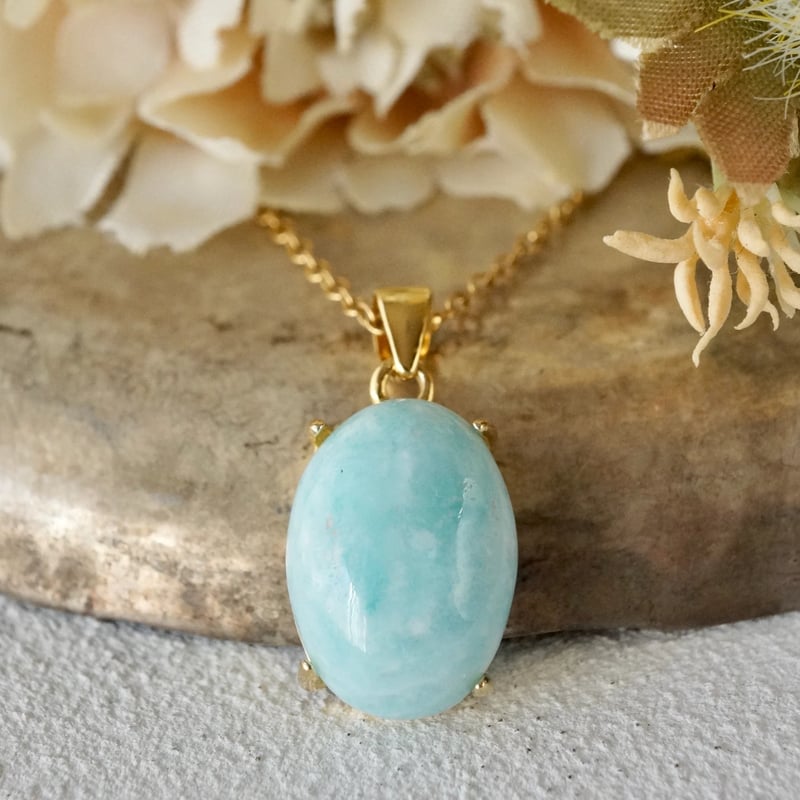 受注製作】△ブルーアラゴナイト ペンダントトップ 18kゴールドプレー