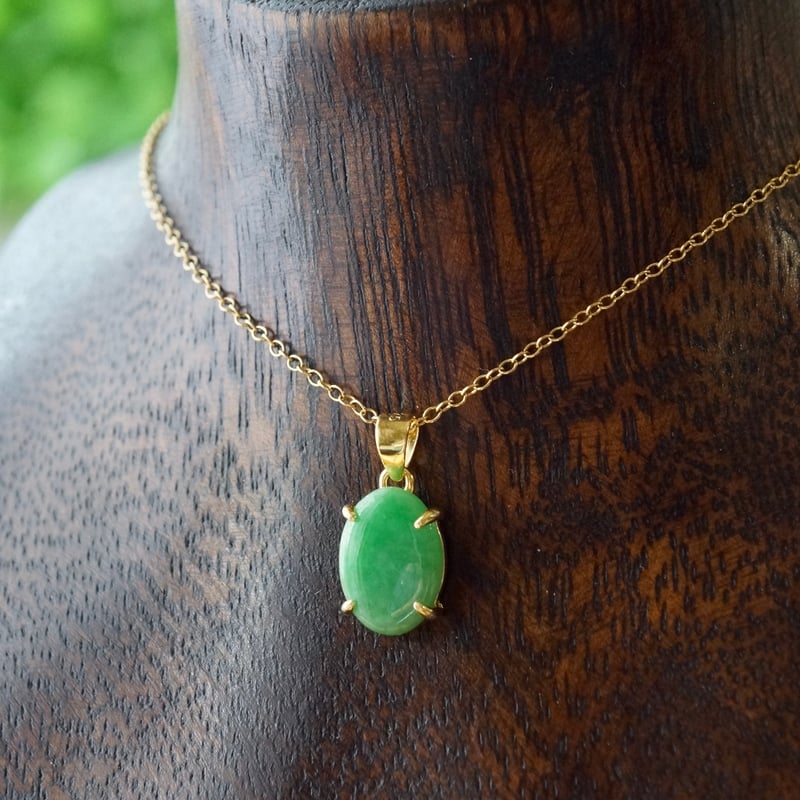 アンティーク 天然 ジェイダイト ひすい 翡翠 金 チャーム ペンダントトップ Handmade】翡翠（ヒスイ・ジェイダイト）ペンダントトップ 18kgp