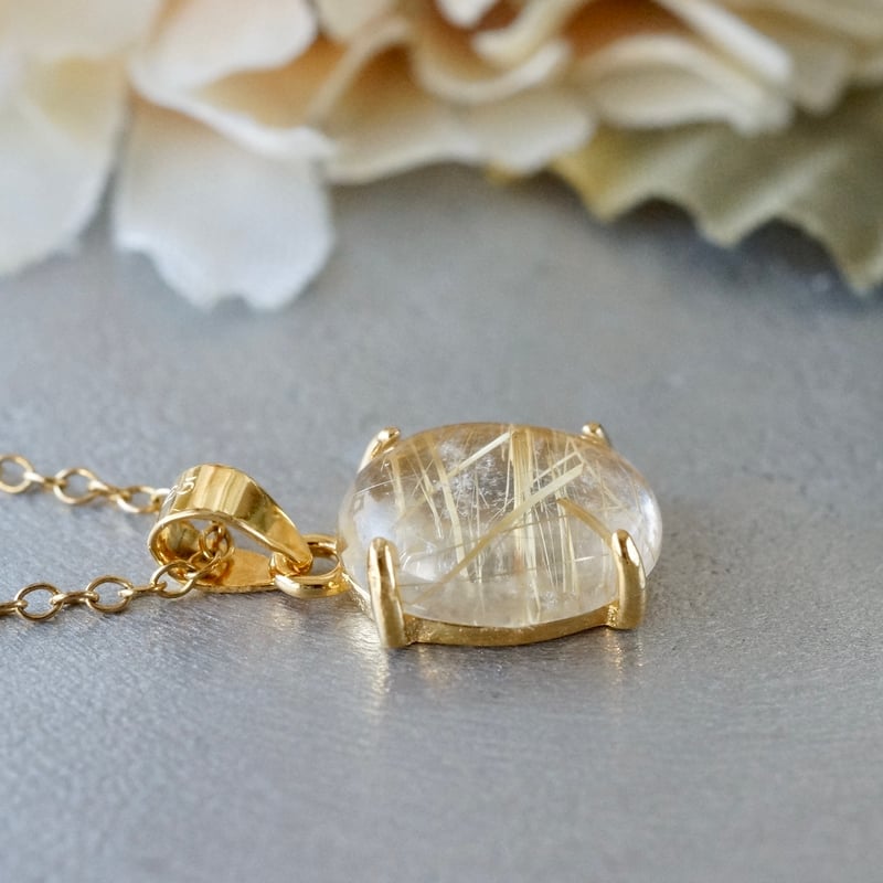 Handmade】ルチルクォーツ ペンダントトップ 18kゴールドプレー Handmade】ルチルクォーツ ペンダントトップ 18kゴールドプレー