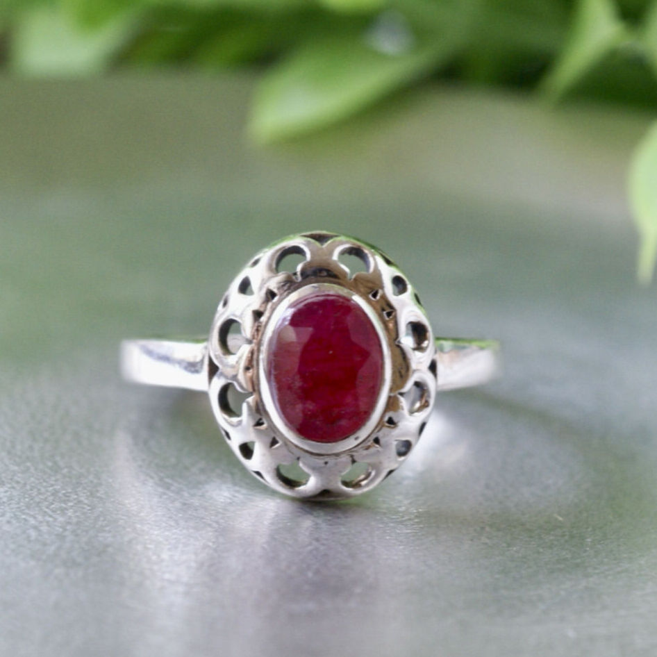 レッド ルビー エスニックリング シルバー925 約15.5号（sv-717-2