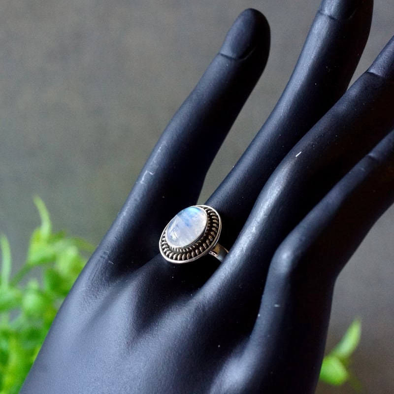 レインボームーンストーン カボションカット リング シルバー925 15号