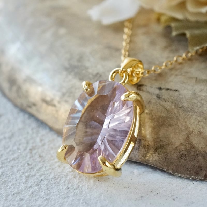 Handmade】ピンクアメジスト コンケーブカット ペンダントトップ 18k