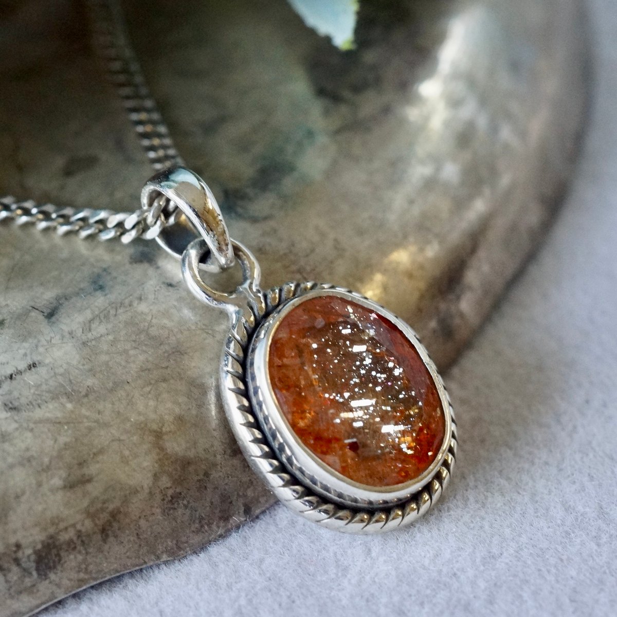 オレンジ サンストーン ペンダントトップ シルバー925 （sv-908