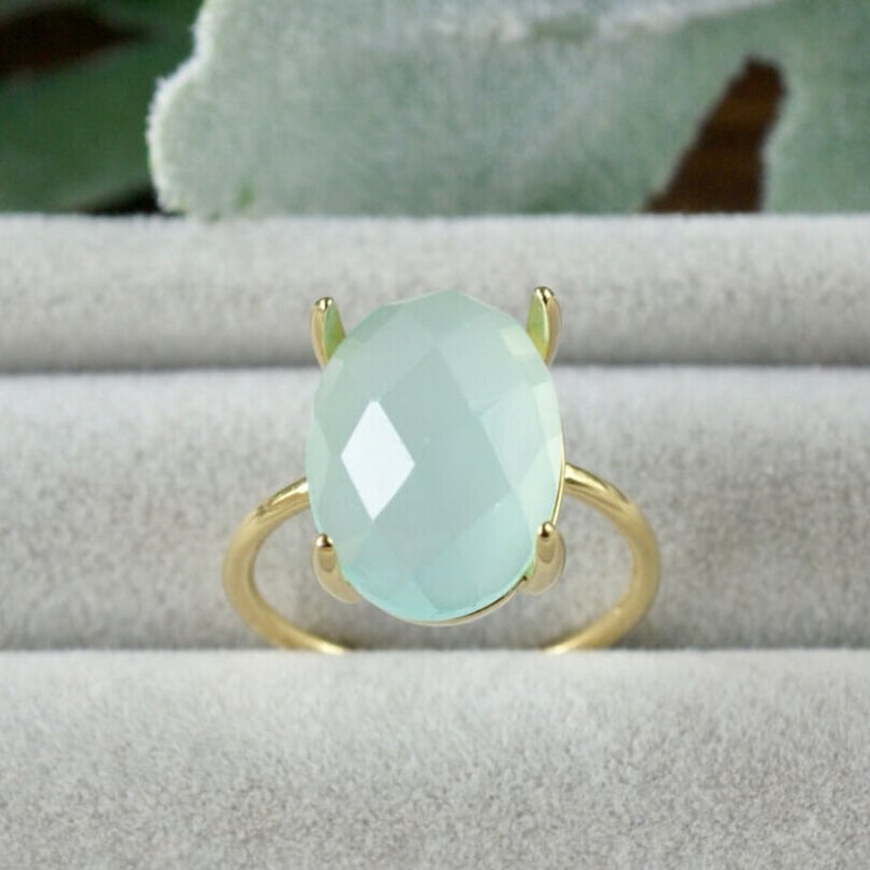 受注制作】△シーブルーカルセドニー 7号〜フリーサイズリング